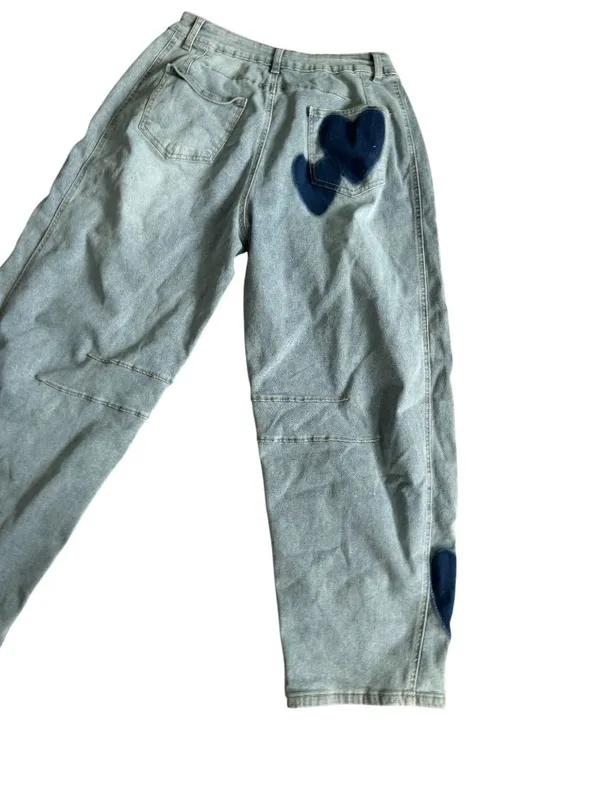 CHARTOU Heart Print Denim Barrel Leg Jeans Size Medium (8/10) NEW NWT - Image 4