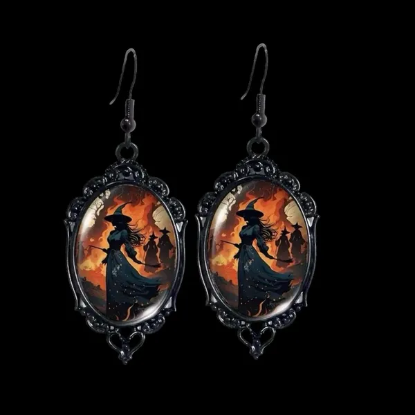 Vintage Style Witch-Themed‎ Black Lace Drop Earrings with Glass Accents - Image 8