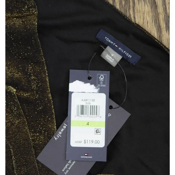 NWT Tommy Hilfiger Ruched Velvet Puff Sleeve Fit Flare Dress Bronze / Black 4 - Image 7
