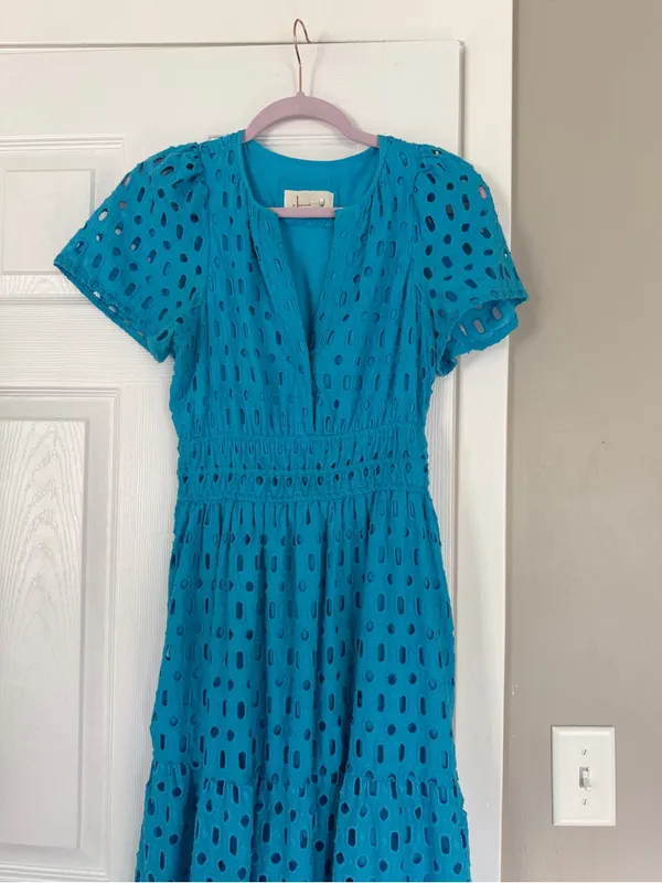 Anthropologie Somerset Aqua Blue Eyelet Maxi Dress - Image 2