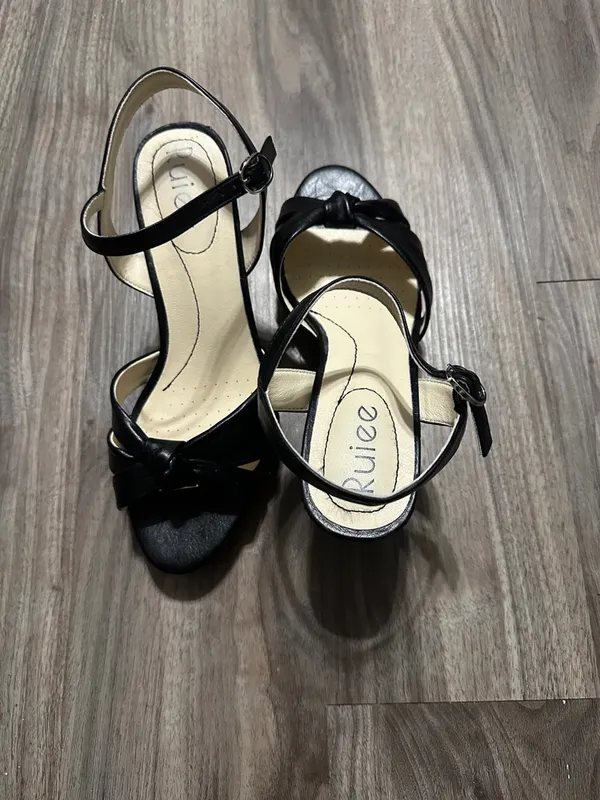 Black Knotted Leather Platform Block-Heel Sandals - Women's - Image 10