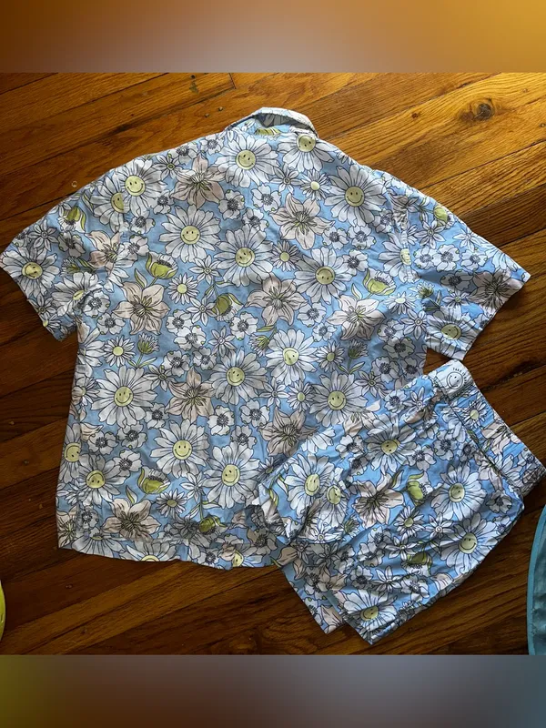 Jenni Intimates Floral Smiley Face Pajama Set Medium Blue Retro Boho Preppy Y2K - Image 7