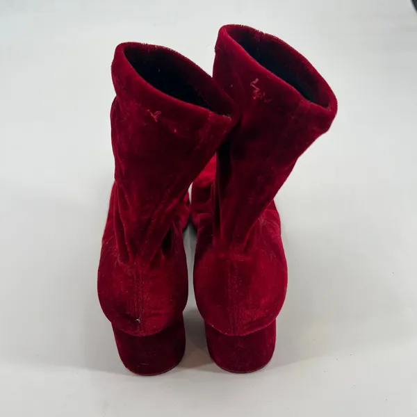 Zara basic Ruby Red Velvet Ankle Boots mid heel stylish stretchy EU 42 / US 11 - Image 8