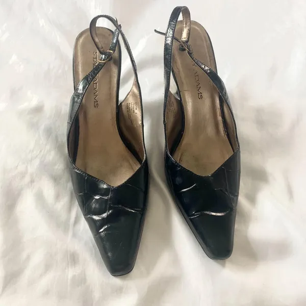 Stacy Adams Vintage 90s Black Leather Slingback Kitten Heels US 8 - Image 2