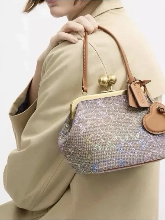 NWT SOLD OUT Coach Kisslock Bag 16 Crystal Signature Jacquard Rainbow Candy HTF - Image 6