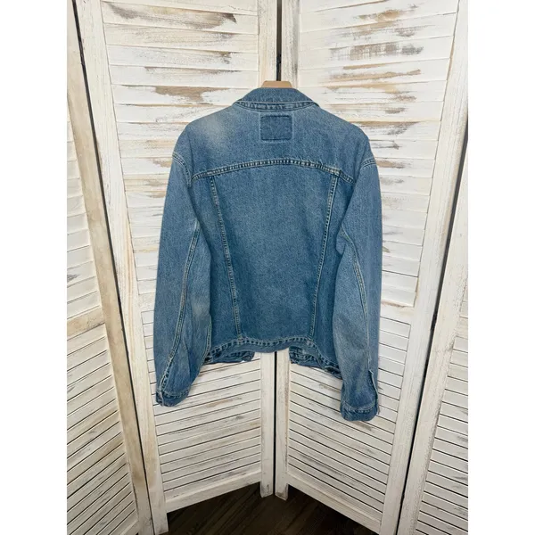 VINTAGE LEVI STRAUSS Women's XL Denim Jean Button Trucker Jacket Heart Patches - Image 13