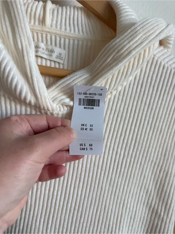 Abercrombie Velour Ribbed Lounge Hoodie Cream M NWT - Image 7