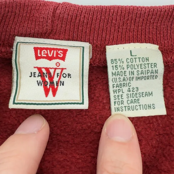 Vintage Levi's‎ Cropped Crew Neck Sweatshirt Red Women L Made in Saipan USA Logo - Image 6