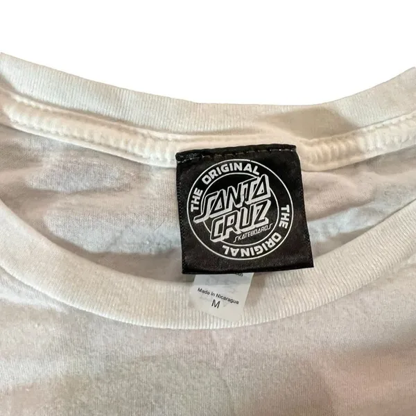 PacSun Santa Cruz T-Shirt Womens‎ Medium White Classic Dot Graphic Logo Skate Crewneck - Image 3