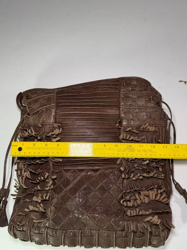 Bohemian leather Textured Fringe Shoulder Bag in Brown - Image 8