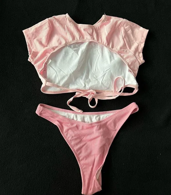 Boutique Ribbed t shirt tie back bikini set - Image 3