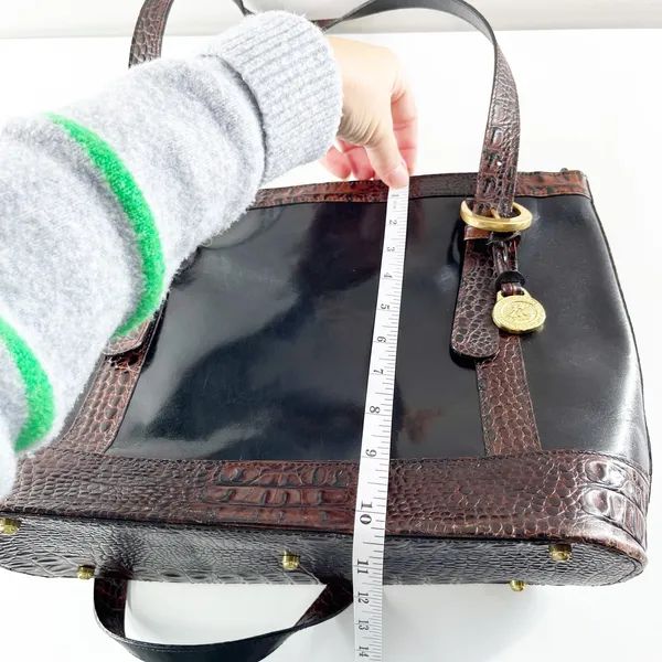 Brahmin Croc Embossed Leather Tote Handbag Purse Black Brown - Image 4