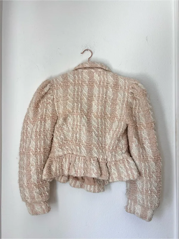 LoveShackFancy Braelyn Crop Jacket Small‎ Cream Bouclé Tweed Peplum Jacket $595 - Image 8