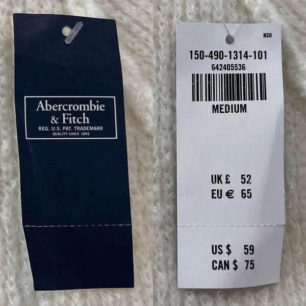 Abercrombie & Fitch Crewneck Knit Sweater | Zip Shoulder Cream NWT - Image 8