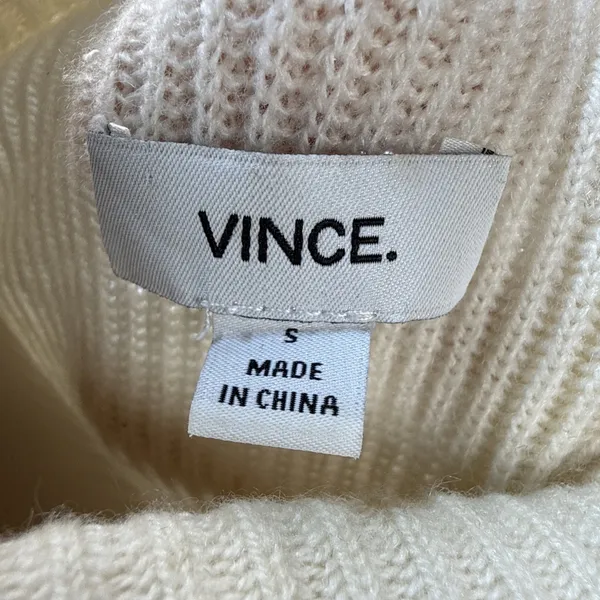 Vince Mock‎ Neck Tunic Sweater Size S Ivory Ribbed Knit Wool Cashmere Cap Sleeve - Image 7