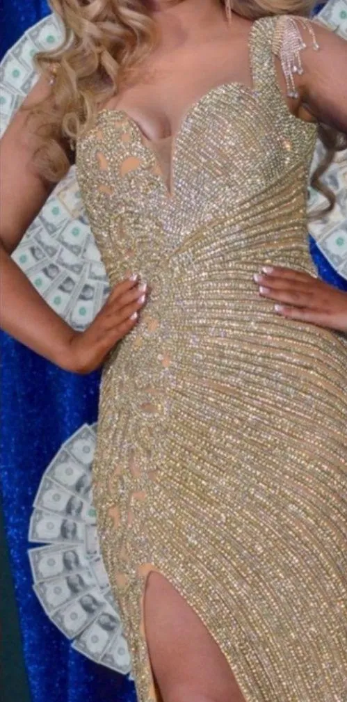 Portia and Scarlett Gold Beaded Sequin Crystal Formal Dress Size 12 NWT - Image 3