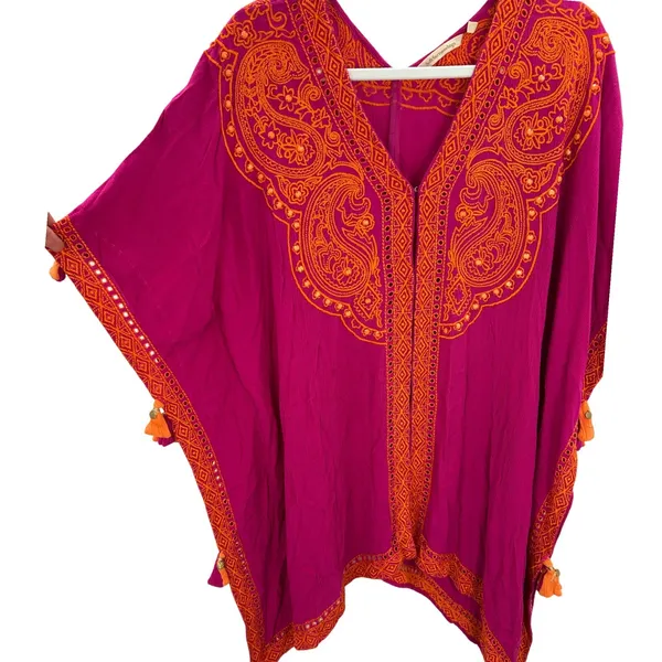 Soft Surroundings‎ Womens Fuchsia Orange Embroidered Kaftan Swim Coverup Sz S/M - Image 4