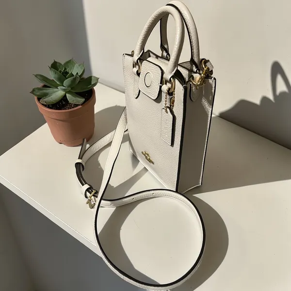 Coach North South Mini Tote Women Small White Excellent Pebbled Leather‎ Bag - Image 7