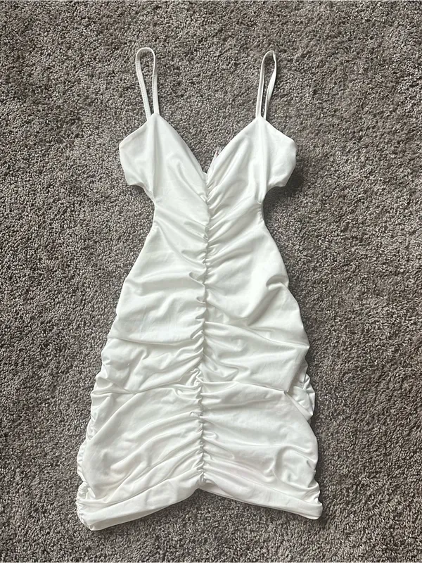 White Ruched Mini Cutout Sides Dress - Image 2