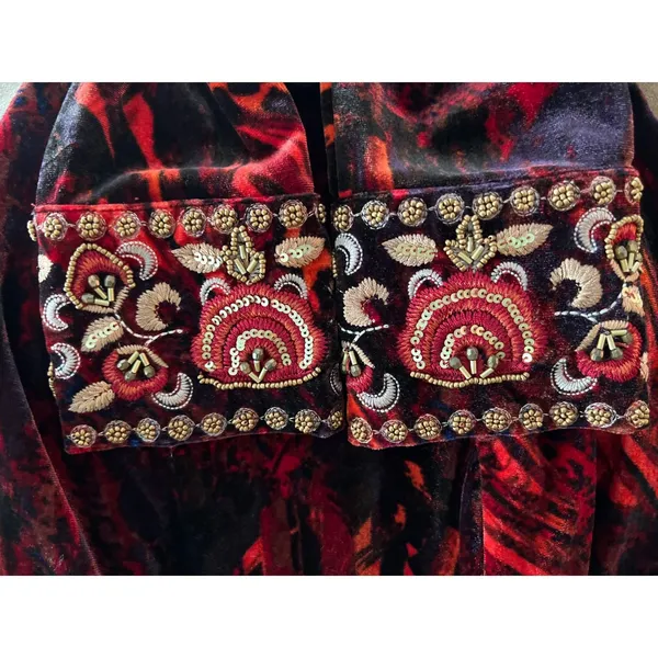 Soft Surroundings orange Black Velvet Maxi Dress Embroidered Cuffs XS pockets - Image 6