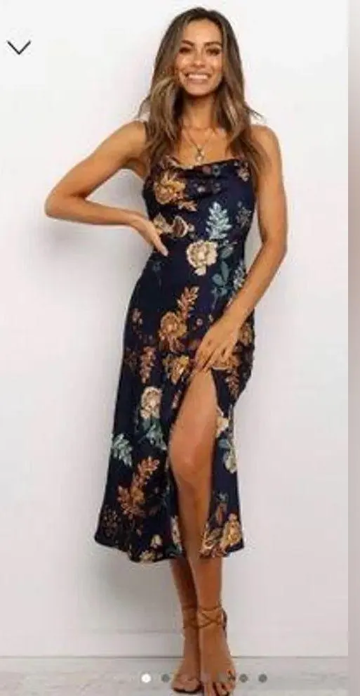 Petal & Pup Alejandra Cowl Neck Midi Dress Blue Floral Size 4‎ NWT - Image 3