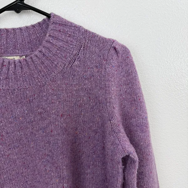Faherty Sweater Womens Medium Purple Merino Wool Alpaca Puff Shoulder Knit Top - Image 2