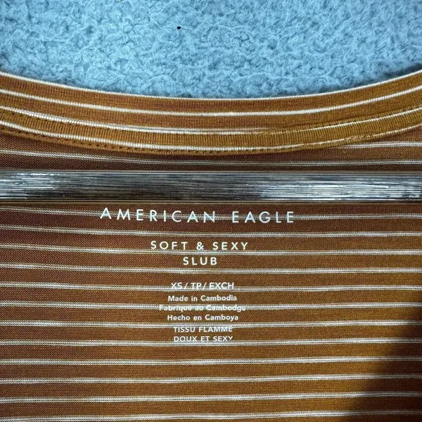 American eagle top womens XS burnt orange striped soft‎ & sexy slub oversized - Image 2