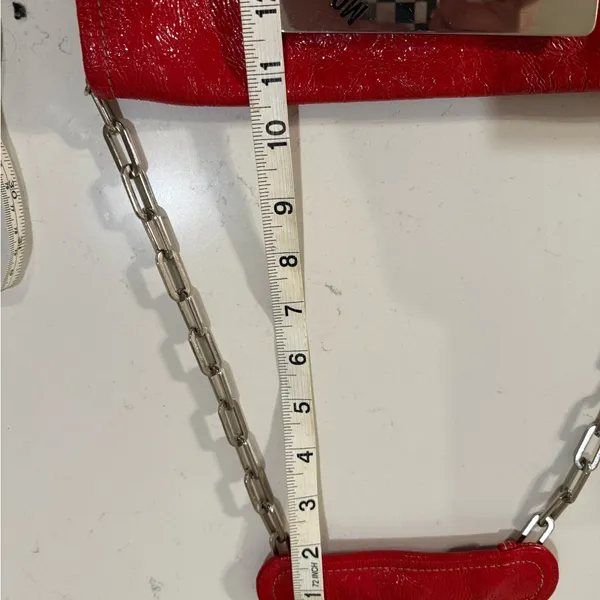 Vintage Moschino Shiny Patent Leather Red Clutch Bag Handbag Chain Strap POuch - Image 8
