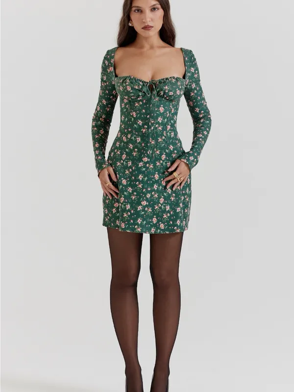 House‎ of CB Malika Green Floral Corset Mini Dress Size S - Image 2