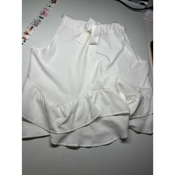 Source Unknown White Ruffle Halter Top Tie Neck Open Side High Low Coquette Y2K Blouse - Image 4