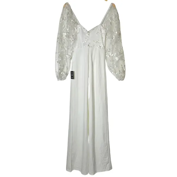 Lulus Darling Charisma White Mesh Embroidered Jumpsuit 9J2773 XS Wedding Bridal - Image 4