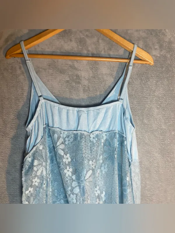 POL Light Blue Lace-Panel Spaghetti Strap Camisole size‎ large Lagenlook boho - Image 4