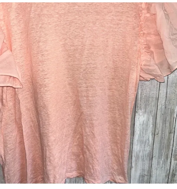 Loft Linen Pink Puff Sleeve Blouse •Large Petite - Image 3
