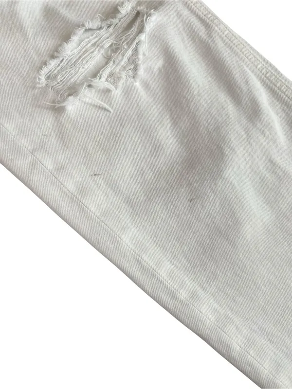 AGOLDE Women’s 90’s Straight Leg White Enamel Denim Distressed Button Fly Jeans - Image 11