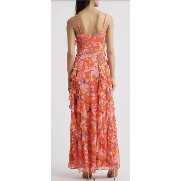 Eliza‎ J Floral Ruffle Fil Coupé Maxi Dress Size 5 Floral Sundress Slip dress - Image 2
