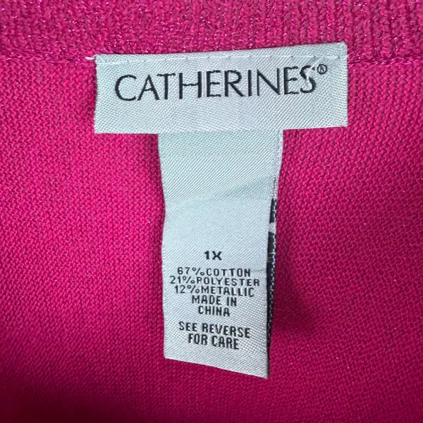 Catherines Pink Metallic Shimmer Knit Scoop Neck Sweater Size‎ 1X Stretch Comfy - Image 4
