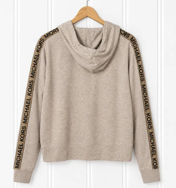 Michael Kors Hoodie Womens L Taupe Beige Full Zip Gold Logo Lightweight - Image 2