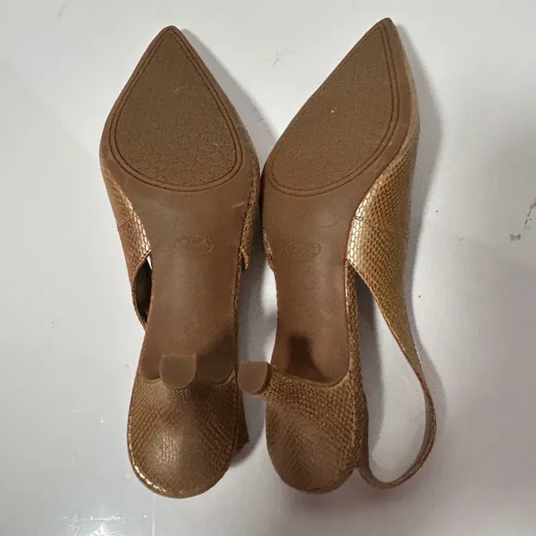 Circa Joan & David Luxe Carolynne Gold Snakeskin Leather Slingback Pumps 8M‎ - Image 7