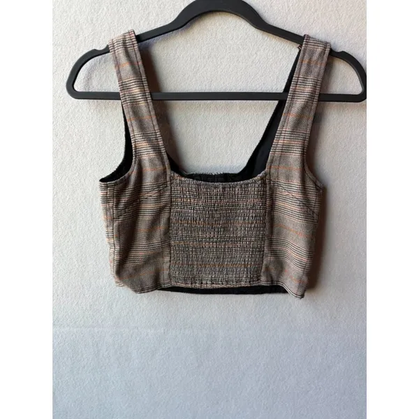 Free People Plaid Corset Crop Top XS Dark Academia Coquette‎ Bustier - Image 3