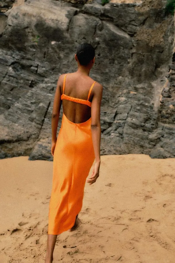 Zara dress maxi midi hot orange satin effect wedding party cocktail - Image 16