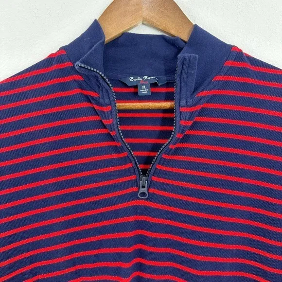 Brooks Brothers XL 1/4 Zip Pullover‎ Long Sleeve Shirt Red Navy Striped Classic - Image 2