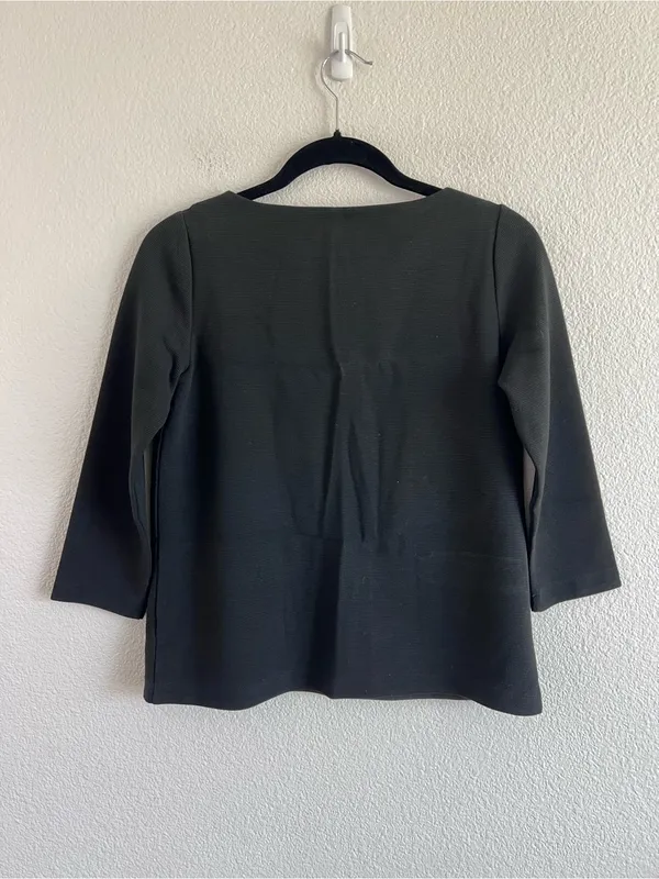 Club Monaco Knit Boat Neck Faux Leather Trim Top Black XSmall - Image 3