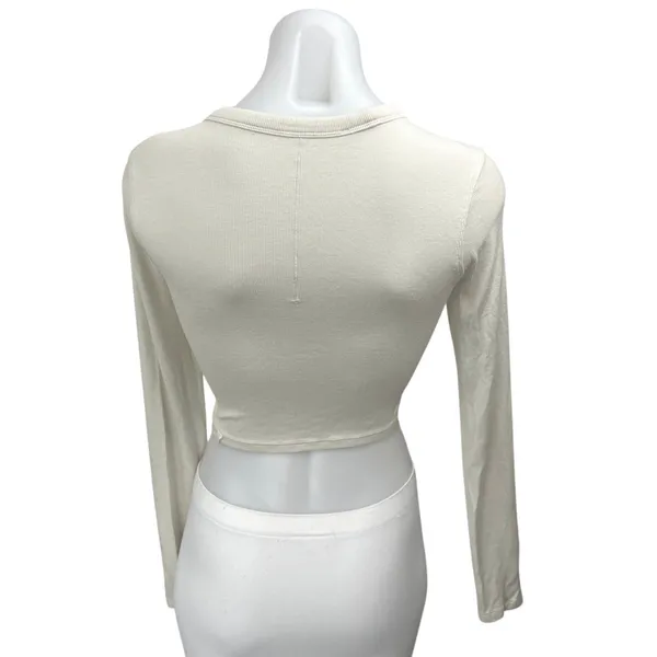 Lululemon Women's White Rib Knit Long Sleeve Crew Neck Crop Shirt Sweater Top 2 - Image 2