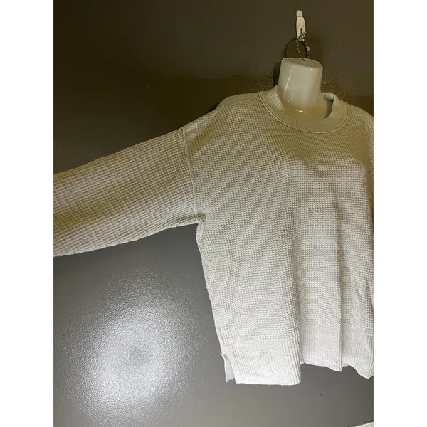 Aerie Sweater Womens XS Gray Waffle Knit Crewneck Pullover Cozy Relaxed Fit - Image 4