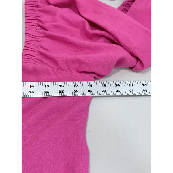 L*Space Bright Pink Puff Sleeve Square Neck Button Front Mini Dress‎ M - Image 7