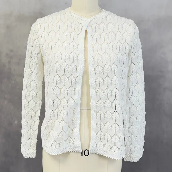 Vintage 60s Americana Womens Pointelle Knit Cardigan Sweater‎ Size Medium Japan - Image 2