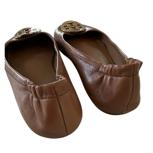 Tory Burch Brown Leather Minnie Travel Ballet Flats with Gold Logo - Image 5