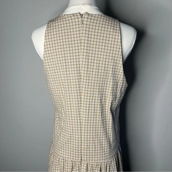 Abercrombie & Fitch Light Brown Check High Neck Drop Waist Sleeveless Midi Dress - Image 9