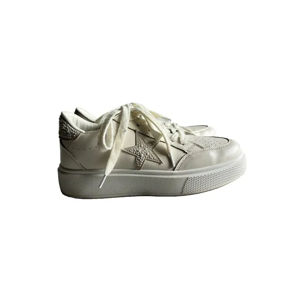 Vintage Havana Women Size 8 White Pearl Studded Star Platform Sneakers Low Top⁠ - Image 2