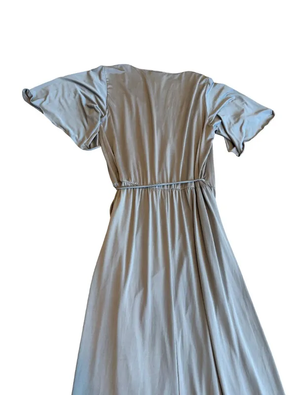 Two Birds Grey Faux Wrap Maxi Dress Flutter Sleeve Long Surplice Medium Women's - Image 13